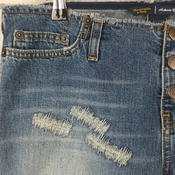 Y2K Vintage Abercrombie & Fitch Womens Cut Off Raw Waist Crop Button Fly Jeans 4 - Picture 3 of 13